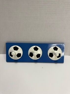 Kids' Soccer Ball 3-Hook Wall Rack - Blue & White Sports Decor